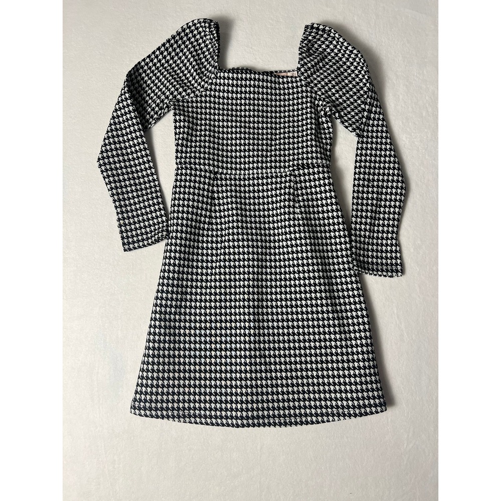 Franki by Francesca's Dress Youth 10 Black White Houndstooth Square Neck LS